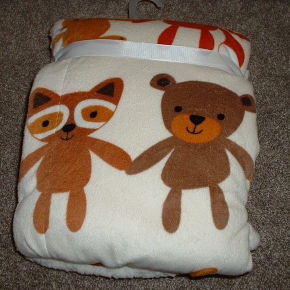 My Baby Forest Animals Plush Blanket Ivory Fox Bear Owl Infant Fleece NWT RARE - Picture 2 of 2